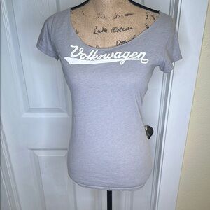 Gray Fitted Volkswagen Crew Neck Short Sleeve Tee with Cutout Back